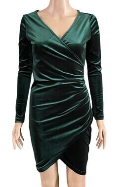 GUBERRY Wrap Long Sleeve Velvet Bodycon Cocktail Party Dress Small